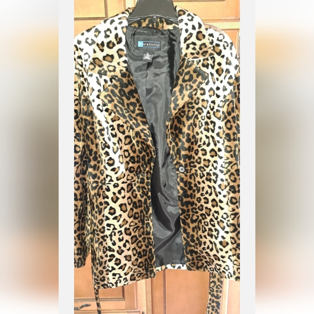 Ladies Relativity Medium Animal Leopard Print Spy Jacket Coat Lined